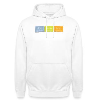 Musikkassetten Kassetten in Retro Pastellfarben - Unisex Hoodie - Weiß - Vorne - AI Model Male 185 dark (185cm) & AI Model Female 172 dark (172cm)