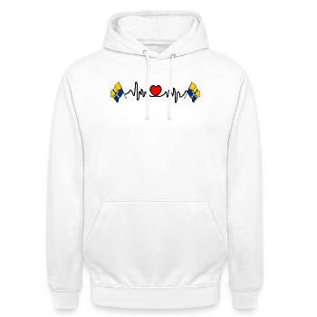 Drapeau de Durham avec battement de cœur - Sweat-shirt à capuche unisexe - blanc - Devant - AI Model Male 185 dark (185cm) & AI Model Female 172 dark (172cm)