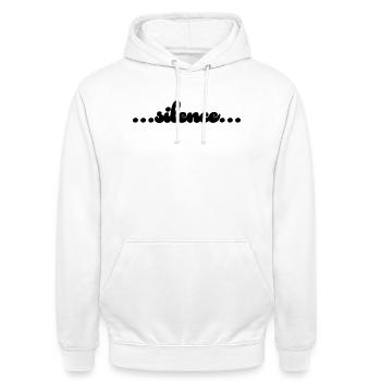 silence - Unisex Hoodie - Weiß - Vorne - AI Model Male 185 dark (185cm) & AI Model Female 172 dark (172cm)