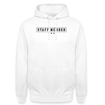 Membre du personnel - Sweat-shirt à capuche unisexe - blanc - Devant - AI Model Male 185 dark (185cm) & AI Model Female 172 dark (172cm)
