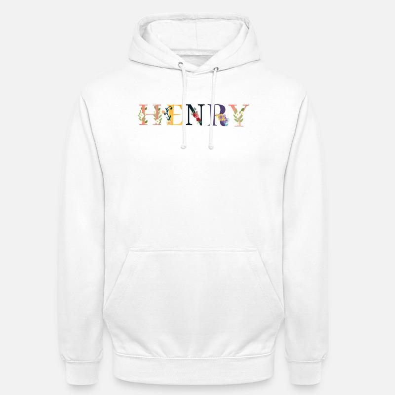Nom HENRY décoré de fleurs - Sweat-shirt à capuche unisexe - blanc