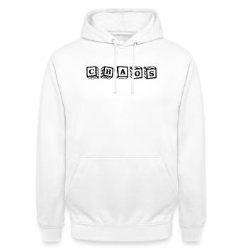 Chaos – Eye-catching 3D cube letter design - Unisex Hoodie - white - Front - AI Model Male 185 dark (185cm) & AI Model Female 172 dark (172cm)