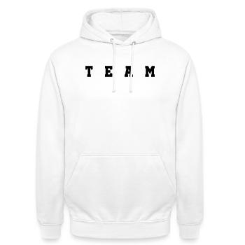 Équipe - Sweat-shirt à capuche unisexe - blanc - Devant - AI Model Male 185 dark (185cm) & AI Model Female 172 dark (172cm)