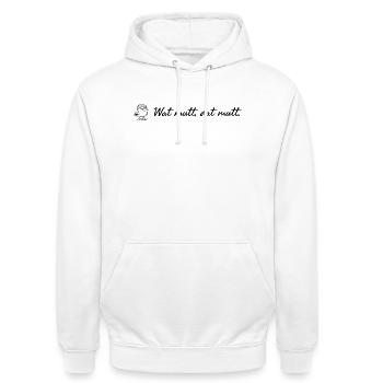 Wat mutt dat mutt plattdeutscher Spruch mit Möwe - Unisex Hoodie - Weiß - Vorne - AI Model Male 185 dark (185cm) & AI Model Female 172 dark (172cm)