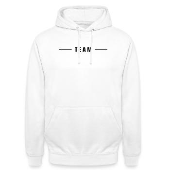 Ligne d’équipe - Sweat-shirt à capuche unisexe - blanc - Devant - AI Model Male 185 dark (185cm) & AI Model Female 172 dark (172cm)
