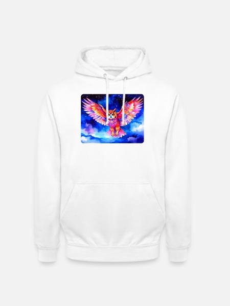 Bunter Uhu vor Sternenhimmel - Unisex Hoodie - Weiß