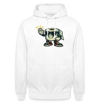 Héros hip-hop en papier toilette avec une basket - Sweat-shirt à capuche unisexe - blanc - Devant - AI Model Male 185 dark (185cm) & AI Model Female 172 dark (172cm)