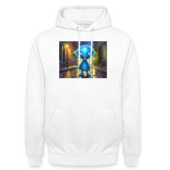 Blue funny and laughing monster - Unisex Hoodie - white - Front - AI Model Male 185 dark (185cm) & AI Model Female 172 dark (172cm)