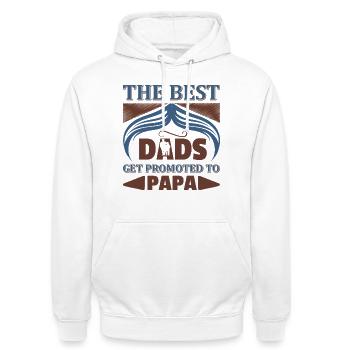 Die besten Väter werden zum Papa Shirt befördert - Unisex Hoodie - Weiß - Vorne - AI Model Male 185 dark (185cm) & AI Model Female 172 dark (172cm)