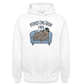  Pensionärin 2026 - Faultier Couch - Unisex Hoodie - Weiß - Vorne - AI Model Male 185 dark (185cm) & AI Model Female 172 dark (172cm)