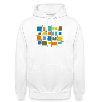Farbiges Patchwork von Cean - Unisex Hoodie - Weiß - Vorne - AI Model Male 185 dark (185cm) & AI Model Female 172 dark (172cm)