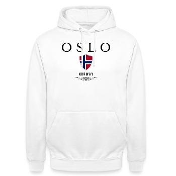 Souvenir Oslo, Oslo Norvège - Sweat-shirt à capuche unisexe - blanc - Devant - AI Model Male 185 dark (185cm) & AI Model Female 172 dark (172cm)