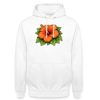Hibiskus-Tropenblüte - Unisex Hoodie - Weiß - Vorne - AI Model Male 185 dark (185cm) & AI Model Female 172 dark (172cm)
