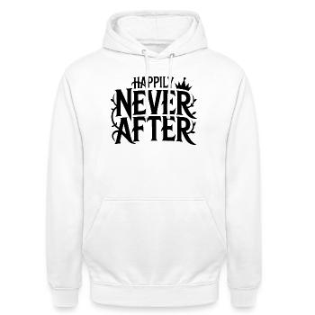 2026_02_12_Happily_never_after_Typo Conception - Sweat-shirt à capuche unisexe - blanc - Devant - AI Model Male 185 dark (185cm) & AI Model Female 172 dark (172cm)