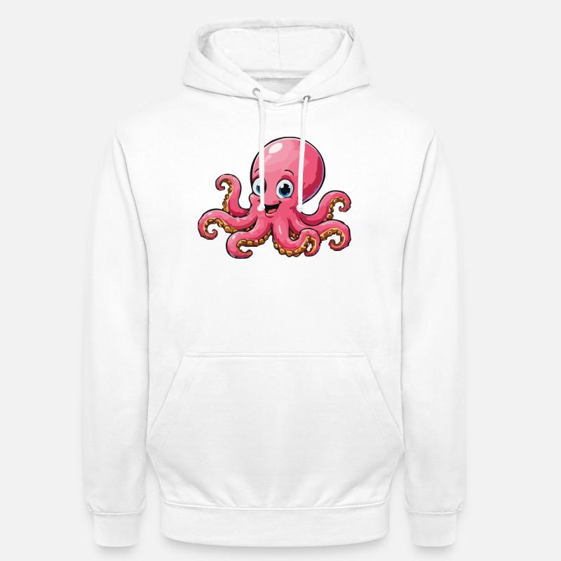 Cuddly Pink Octopus Cartoon - Unisex Hoodie - white