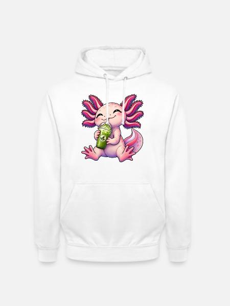 Süßer Axolotl mit Matcha Latte - Unisex Hoodie - Weiß