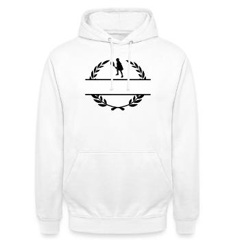 Tennisspieler im Lorbeerkranz-Monogramm - Unisex Hoodie - Weiß - Vorne - AI Model Male 185 dark (185cm) & AI Model Female 172 dark (172cm)