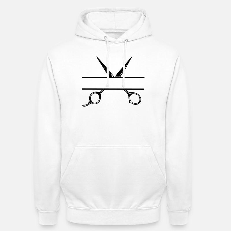 Texte bannière logo coiffeur ouvrir ciseaux - Sweat-shirt à capuche unisexe - blanc