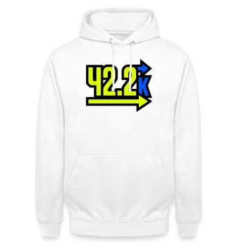  Stolzer 42.2k Marathon Finisher - Unisex Hoodie - Weiß - Vorne - AI Model Male 185 dark (185cm) & AI Model Female 172 dark (172cm)