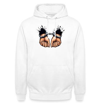 Conception de la rébellion des mains liées - Sweat-shirt à capuche unisexe - blanc - Devant - AI Model Male 185 dark (185cm) & AI Model Female 172 dark (172cm)