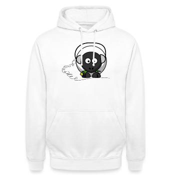 moutons drôle avec un casque - Sweat-shirt à capuche unisexe - blanc - Devant - AI Model Male 185 dark (185cm) & AI Model Female 172 dark (172cm)