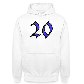 20. 20 YEARS. 20th ANNIVERSARY. 20 YEARS ANNIVERSARY. - Unisex Hoodie - white - Front - AI Model Male 185 dark (185cm) & AI Model Female 172 dark (172cm)