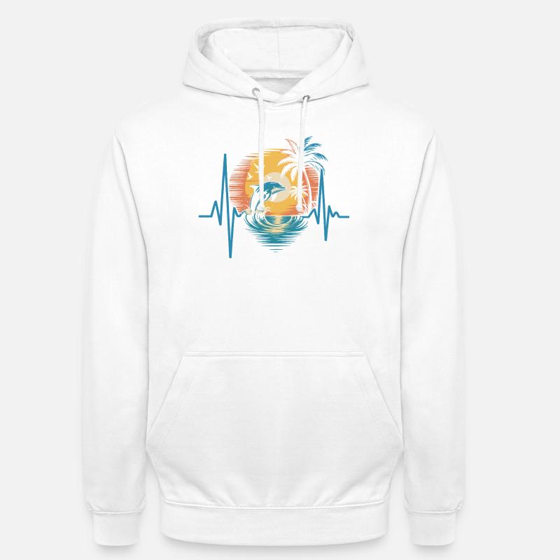 Dauphins et coucher de soleil - Sweat-shirt à capuche unisexe - blanc