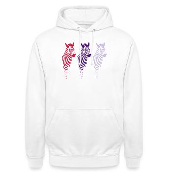 Three Zebras (b) - Unisex Hoodie - Weiß - Vorne - AI Model Male 185 dark (185cm) & AI Model Female 172 dark (172cm)