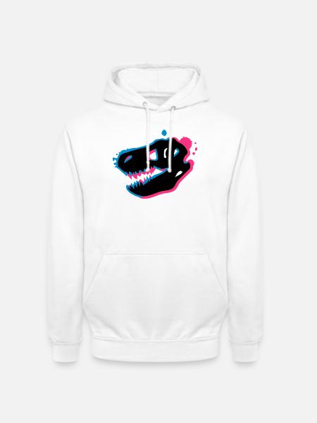 T Rex Skull 3-D - Unisex Hoodie - white