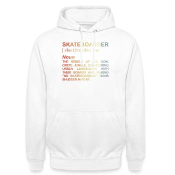 Skateboarder Meaning - Unisex Hoodie - white - Front - AI Model Male 185 dark (185cm) & AI Model Female 172 dark (172cm)