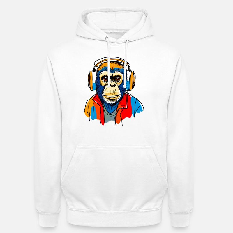 Affe mit Kopfhörern - Unisex Hoodie - Weiß