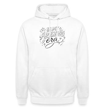 In My Adulting Era – Trend Saying Lettering - Unisex Hoodie - white - Front - AI Model Male 185 dark (185cm) & AI Model Female 172 dark (172cm)
