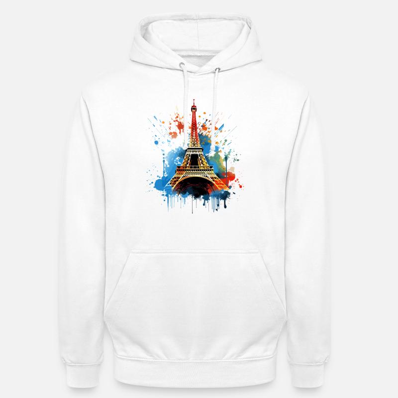Paris Eiffeltårnets Skyline Frankrig Splash Farverig - Hættetrøje unisex - hvid
