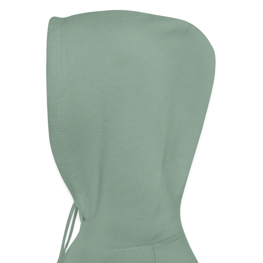 Pisa badge on a unisex hoodie, steel green, hood left