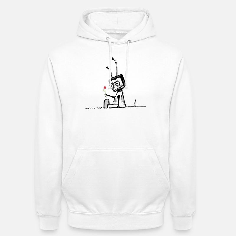 Roboter mit einer Blume - Unisex Hoodie - Weiß