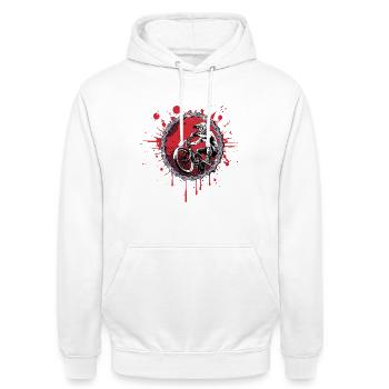 BMX Sprung durch eine Kette - Unisex Hoodie - Weiß - Vorne - AI Model Male 185 dark (185cm) & AI Model Female 172 dark (172cm)