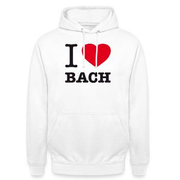 J’AIME BACH - Sweat-shirt à capuche unisexe - blanc - Devant - AI Model Male 185 dark (185cm) & AI Model Female 172 dark (172cm)