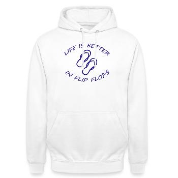 LIFE IS BETTER IN FLIP FLOPS - Unisex Hoodie - Weiß - Vorne - AI Model Male 185 dark (185cm) & AI Model Female 172 dark (172cm)