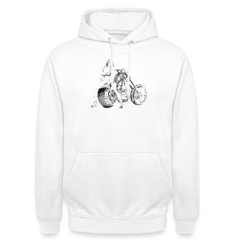 Bikini am Chopper - Unisex Hoodie - Weiß - Vorne - AI Model Male 185 dark (185cm) & AI Model Female 172 dark (172cm)