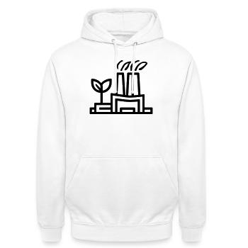 usine écologique - Sweat-shirt à capuche unisexe - blanc - Devant - AI Model Male 185 dark (185cm) & AI Model Female 172 dark (172cm)