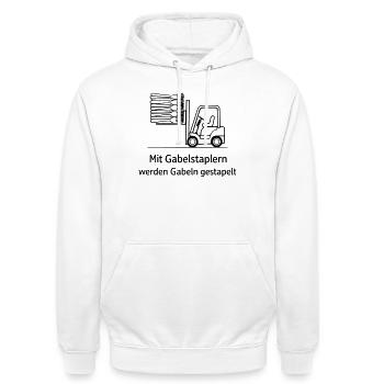 gabelstapler wortwitz gabel stapeln - Unisex Hoodie - Weiß - Vorne - AI Model Male 185 dark (185cm) & AI Model Female 172 dark (172cm)