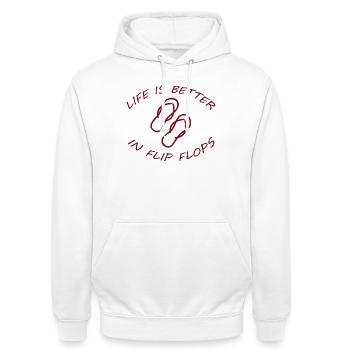 LIFE IS BETTER IN FLIP FLOPS - Unisex Hoodie - Weiß - Vorne - AI Model Male 185 dark (185cm) & AI Model Female 172 dark (172cm)