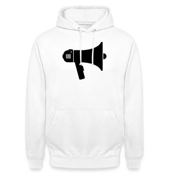 megaphone - Unisex Hoodie - white - Front - AI Model Male 185 dark (185cm) & AI Model Female 172 dark (172cm)