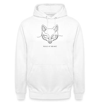 Minimalistische Fuchsmaske Einzelzeilen-Kunst wild im Herzen - Unisex Hoodie - Weiß - Vorne - AI Model Male 185 dark (185cm) & AI Model Female 172 dark (172cm)