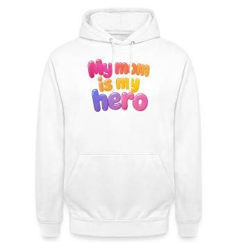 Meine Mama ist meine Heldin - Unisex Hoodie - Weiß - Vorne - AI Model Male 185 dark (185cm) & AI Model Female 172 dark (172cm)