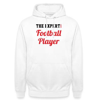 Joueur de Foot Expert : Le Maître du Terrain - Sweat-shirt à capuche unisexe - blanc - Devant - AI Model Male 185 dark (185cm) & AI Model Female 172 dark (172cm)