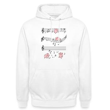 Pinke Schweine Doodles auf Schwarz - Unisex Hoodie - Weiß - Vorne - AI Model Male 185 dark (185cm) & AI Model Female 172 dark (172cm)