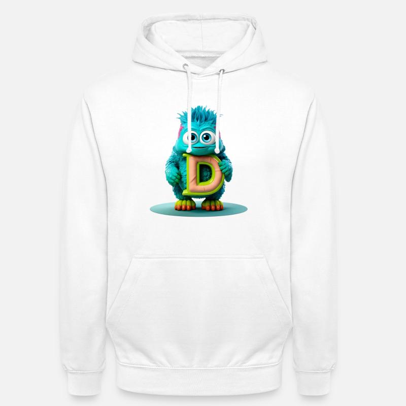 Buntes Monster mit hellem Buchstaben D - Unisex Hoodie - Weiß