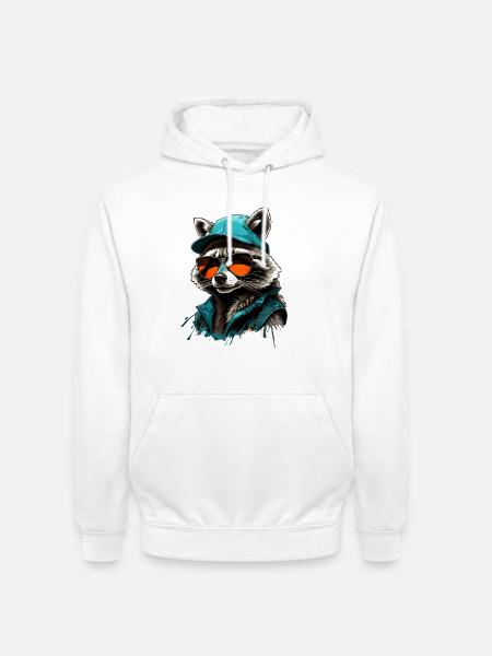 Cooler Waschbär mit Sonnenbrille und Cap - Unisex Hoodie - Weiß