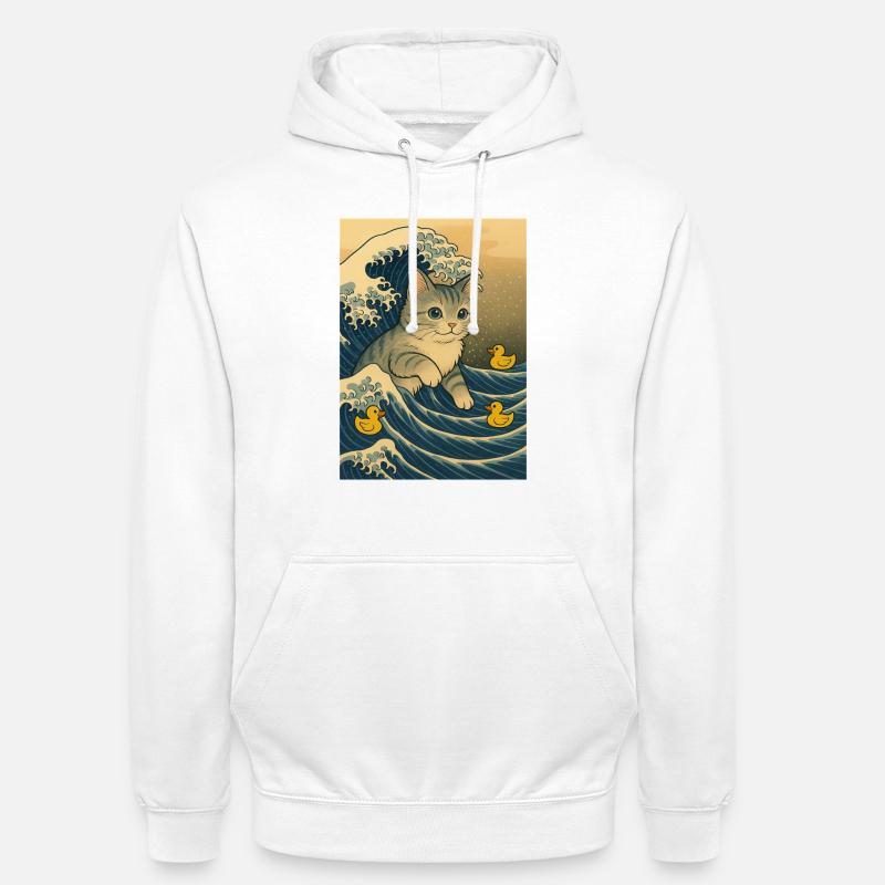 Chats dans la mer de vagues avec des canards - Sweat-shirt à capuche unisexe - blanc